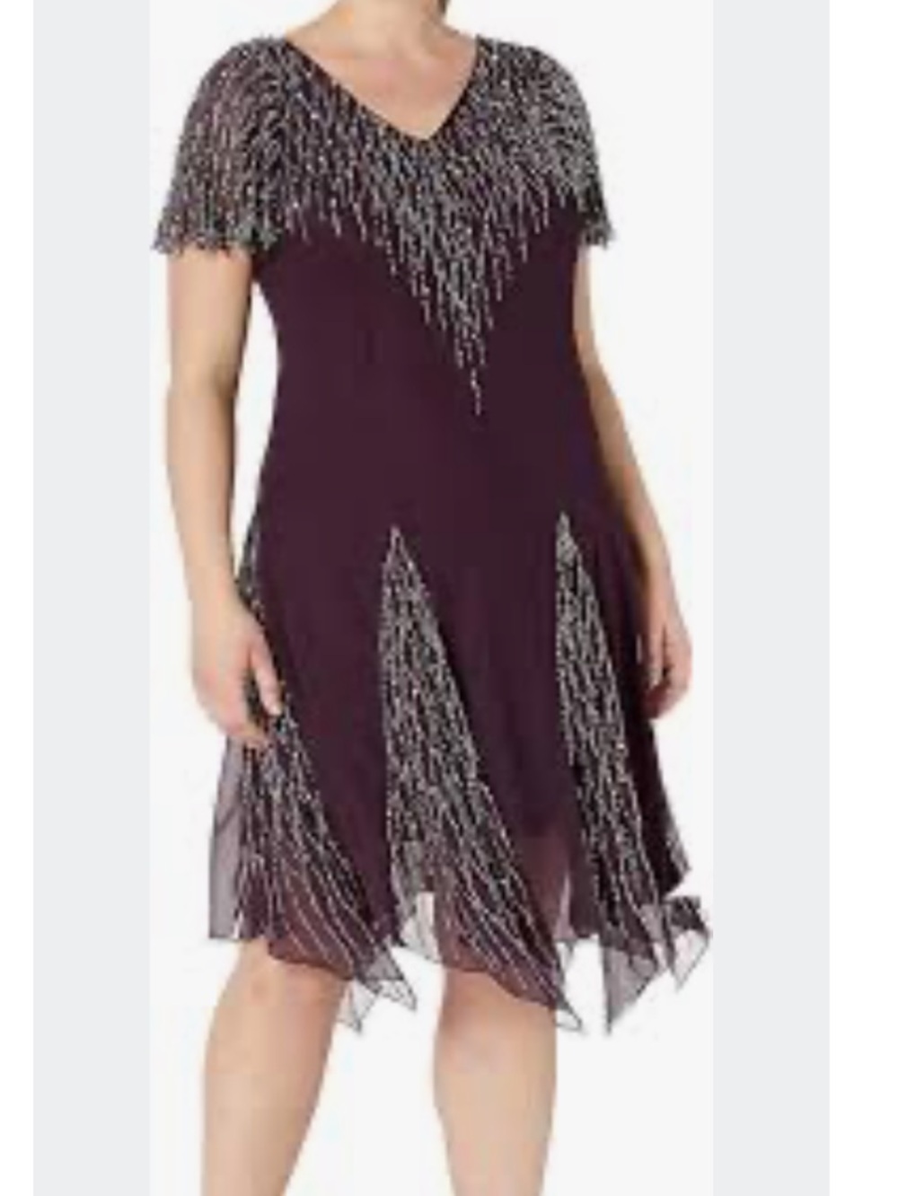 J Kara Beaded Short Sleeve V Neck Formal Party Dress Plum SIZE 24 NEW PLUS